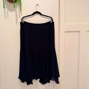 Chaps Black Women's Flowy Ruffle Bottom Plus Size 16 Elegant Black Midi Skirt